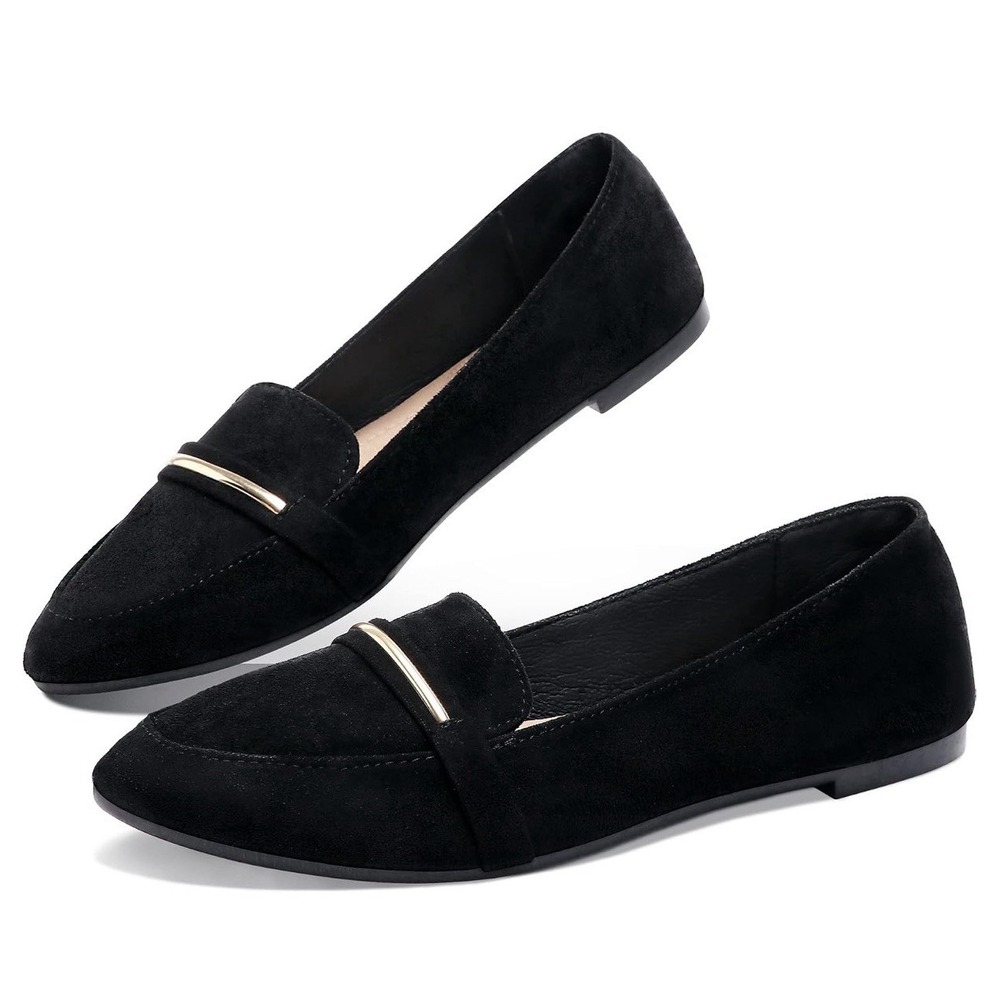 Obtaom Women's Pointy Toe Loafer Flat Comfortable Faux Suede Work Shoes Size 8